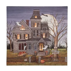 Discount Pre-Lit Haunted House Halloween Canvas Art Print Halloween