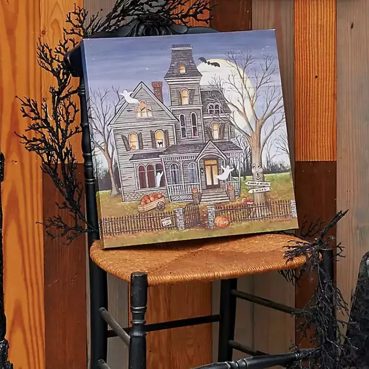 Discount Pre-Lit Haunted House Halloween Canvas Art Print Halloween