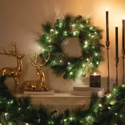 Discount Pre-Lit Mixed Pine and Pinecone Christmas Wreath Christmas Wreaths