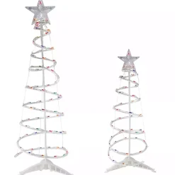 Outlet Pre-Lit Multicolor White Spiral Trees, Set of 2 Outdoor Christmas Decorations