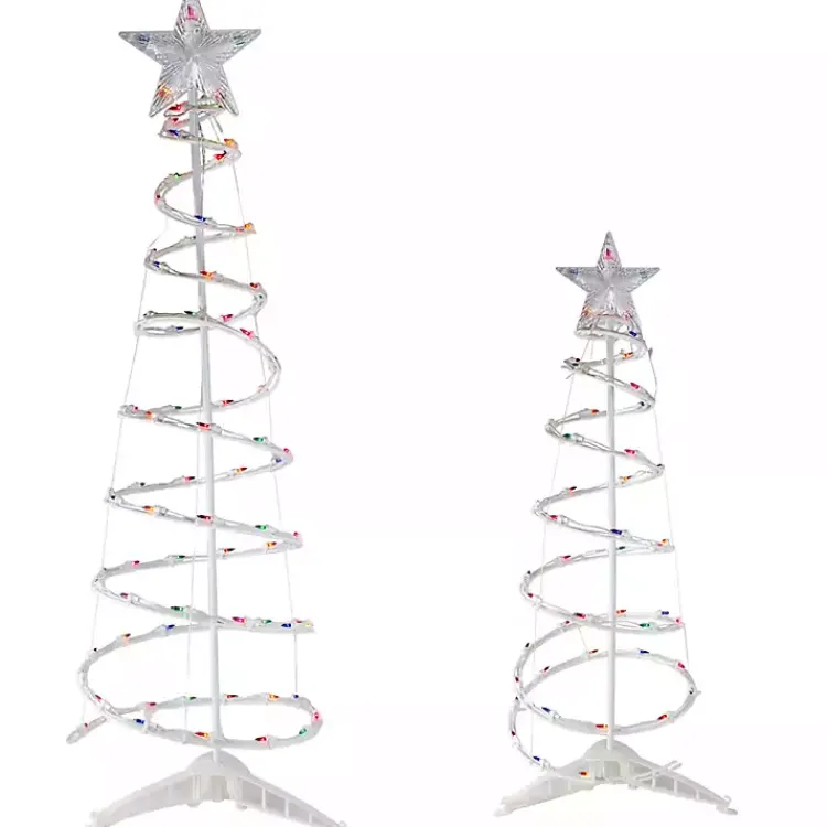 Outlet Pre-Lit Multicolor White Spiral Trees, Set of 2 Outdoor Christmas Decorations