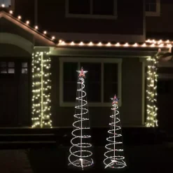 Outlet Pre-Lit Multicolor White Spiral Trees, Set of 2 Outdoor Christmas Decorations