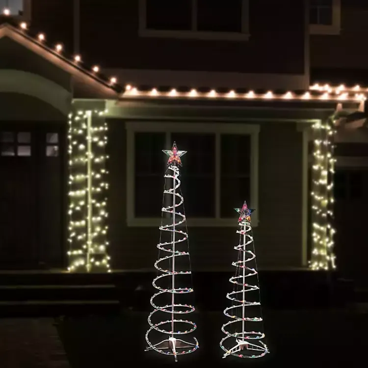Outlet Pre-Lit Multicolor White Spiral Trees, Set of 2 Outdoor Christmas Decorations
