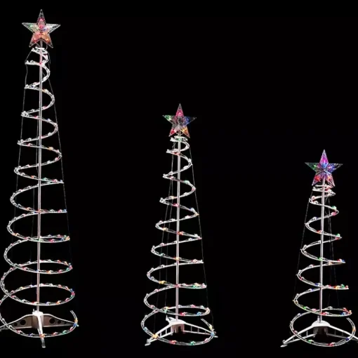 Online Pre-Lit Multicolor White Spiral Trees, Set of 3 Outdoor Christmas Decorations