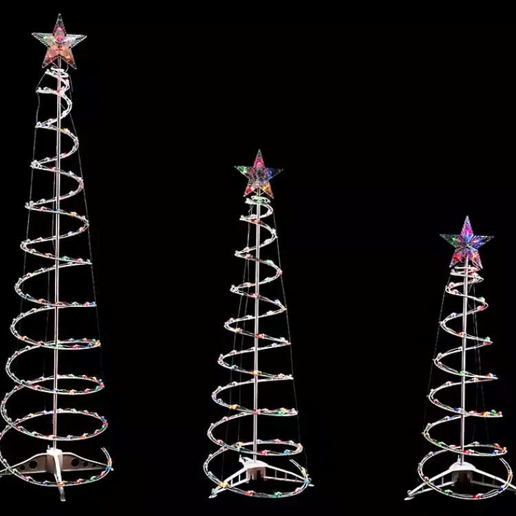 Online Pre-Lit Multicolor White Spiral Trees, Set of 3 Outdoor Christmas Decorations