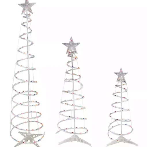 Online Pre-Lit Multicolor White Spiral Trees, Set of 3 Outdoor Christmas Decorations
