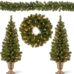 Best Pre-Lit Natural Pine 4-pc. Christmas Greenery Set Christmas Arrangements & Garland