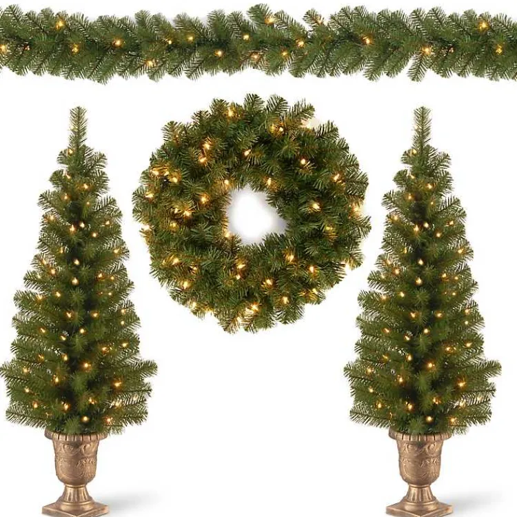 Best Pre-Lit Natural Pine 4-pc. Christmas Greenery Set Christmas Arrangements & Garland