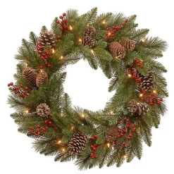 Outlet Pre-Lit Pine Cone Bristle Berry Christmas Wreath Wreaths