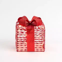 Pre-Lit Iridescent Christmas Gift Box, 6 in. Outdoor Christmas Decorations
