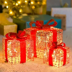 Pre-Lit Iridescent Christmas Gift Box, 6 in. Outdoor Christmas Decorations
