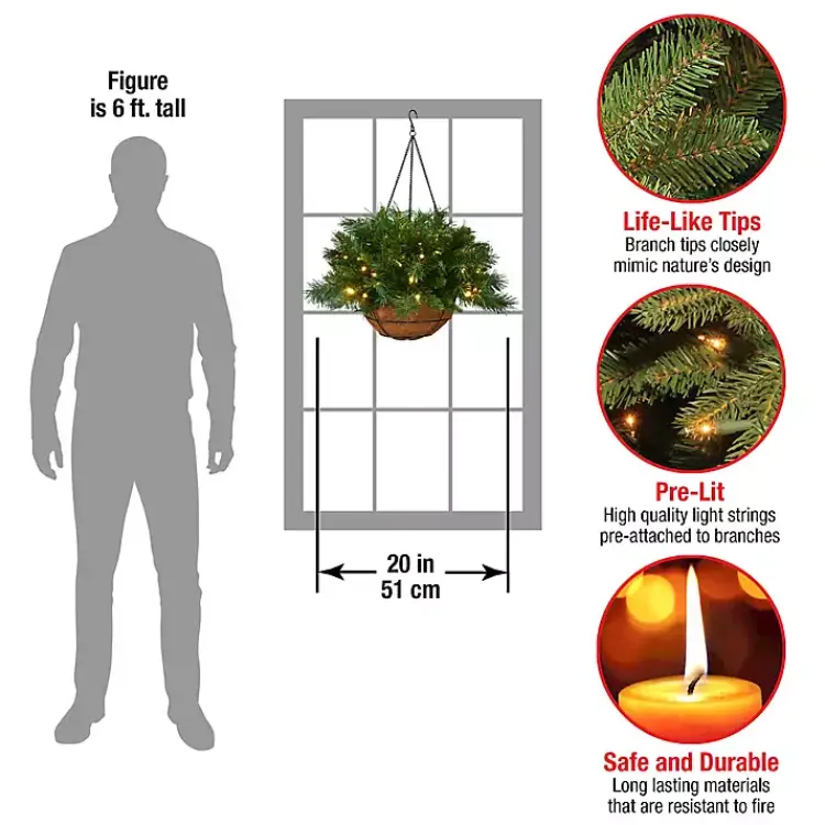 Pre-Lit Tiffany Fir Christmas Hanging Basket Christmas Arrangements & Garland