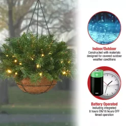 Pre-Lit Tiffany Fir Christmas Hanging Basket Christmas Arrangements & Garland