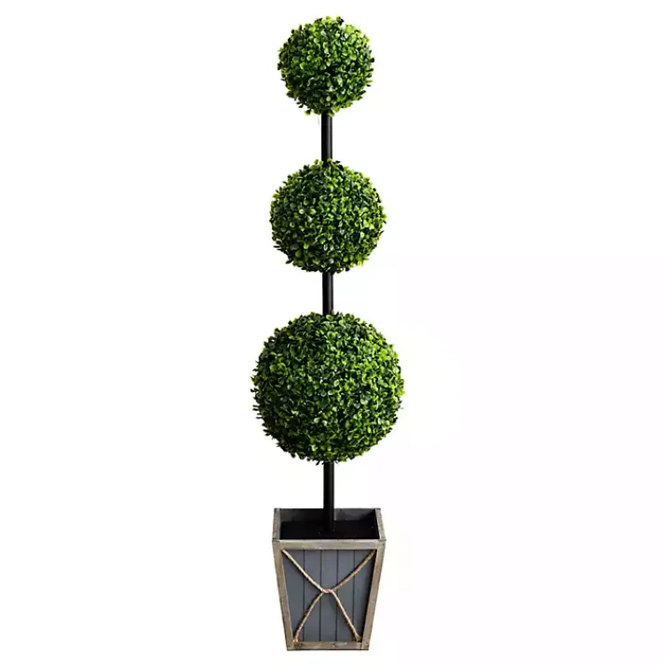 Sale Pre-Lit Triple Boxwood Topiary in Planter, 4 ft. Trees & Topiaries