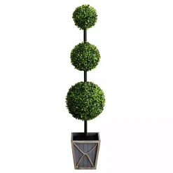 Sale Pre-Lit Triple Boxwood Topiary in Planter, 4 ft. Trees & Topiaries