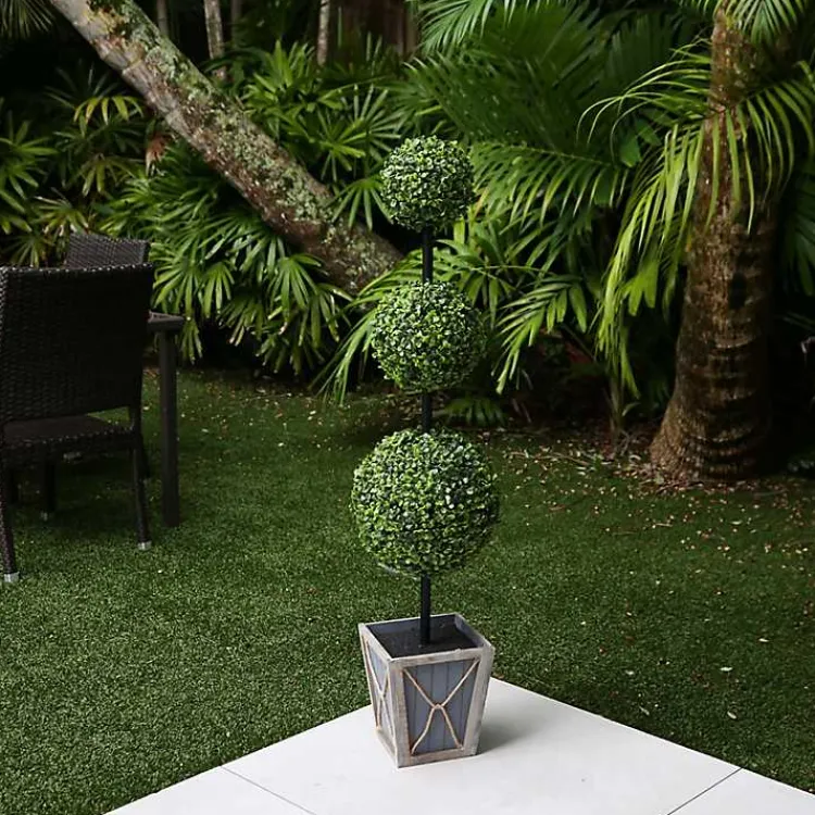 Sale Pre-Lit Triple Boxwood Topiary in Planter, 4 ft. Trees & Topiaries