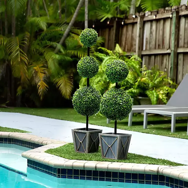 Sale Pre-Lit Triple Boxwood Topiary in Planter, 4 ft. Trees & Topiaries