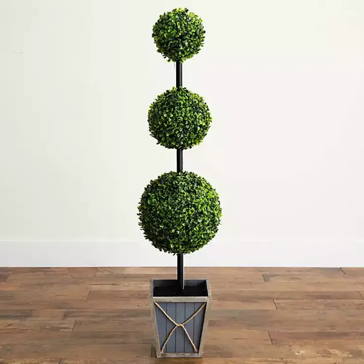 Sale Pre-Lit Triple Boxwood Topiary in Planter, 4 ft. Trees & Topiaries