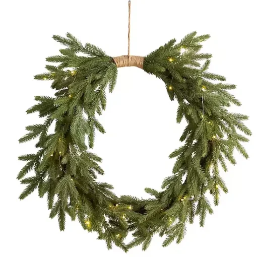Discount Pre-Lit Twine Bound Pine Branch Wreath Christmas Wreaths