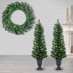 Outlet Pre-Lit Vancouver Pine 4-pc. Christmas Floral Set Christmas Arrangements & Garland