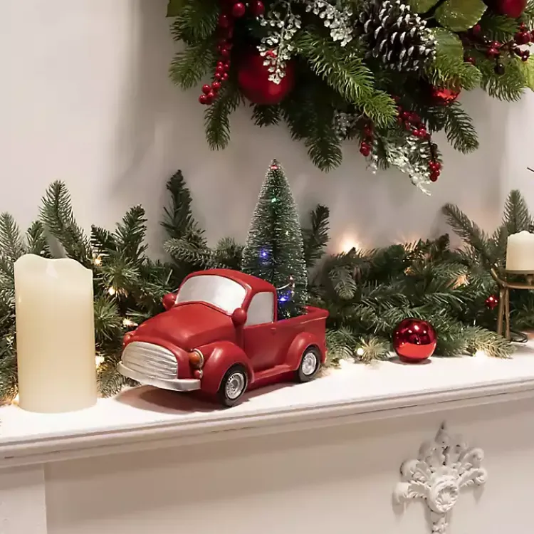 New Pre-Lit Vintage Red Tree Truck Figurine Christmas Decorations