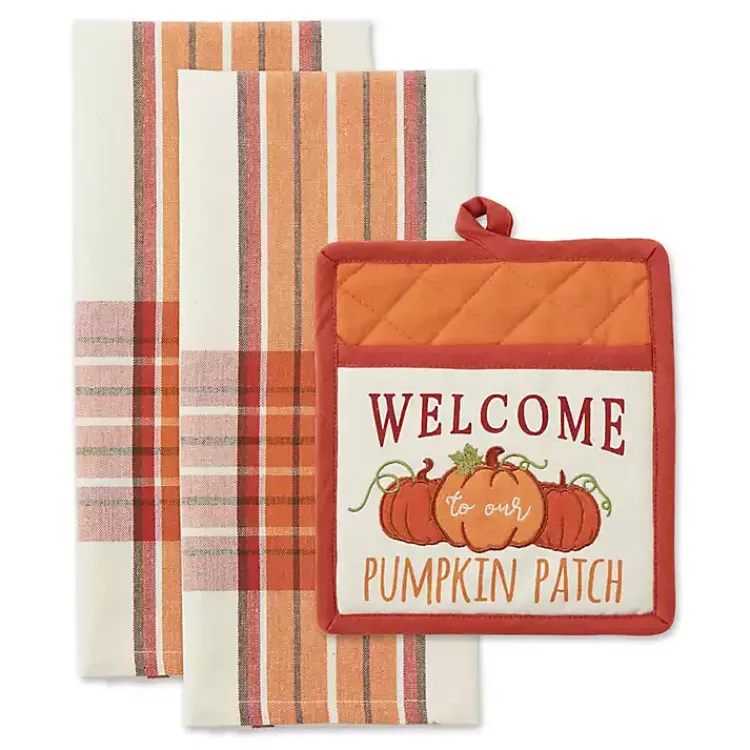 Clearance Pumpkin Patch 3-pc. Dishtowel and Potholder Set Fall