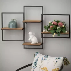 Kirklands Home Shelves|Quadrate Multi-Level Black Metal Wall Shelf