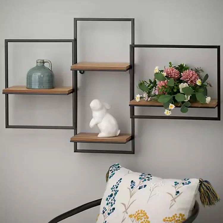Kirklands Home Shelves|Quadrate Multi-Level Black Metal Wall Shelf