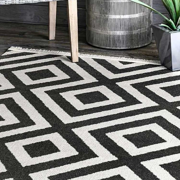 Kirklands Home Outdoor Rugs|Rain Diamond Fringe Indoor/Outdoor Area Rug, 5x8