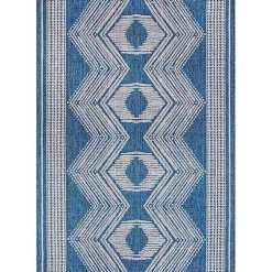 Kirklands Home Outdoor Rugs|Raina Blue Tribal Zig Zag Outdoor Rug, 5x8