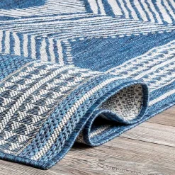 Kirklands Home Outdoor Rugs|Raina Blue Tribal Zig Zag Outdoor Rug, 5x8