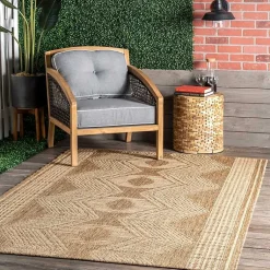 Kirklands Home Outdoor Rugs|Raina Tribal Zig Zag Outdoor Rug, 5x8 Brown