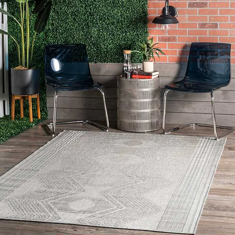 Kirklands Home Outdoor Rugs|Raina Tribal Zig Zag Outdoor Rug, 5x8 Gray