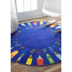 Kirklands Home Area Rugs|Rainbow Alphabet Round Rug, 5 ft. Multi