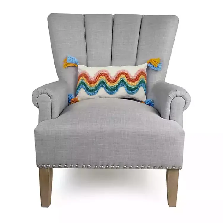 Rainbow Wave Hooked Wool Lumbar Pillow Pillows
