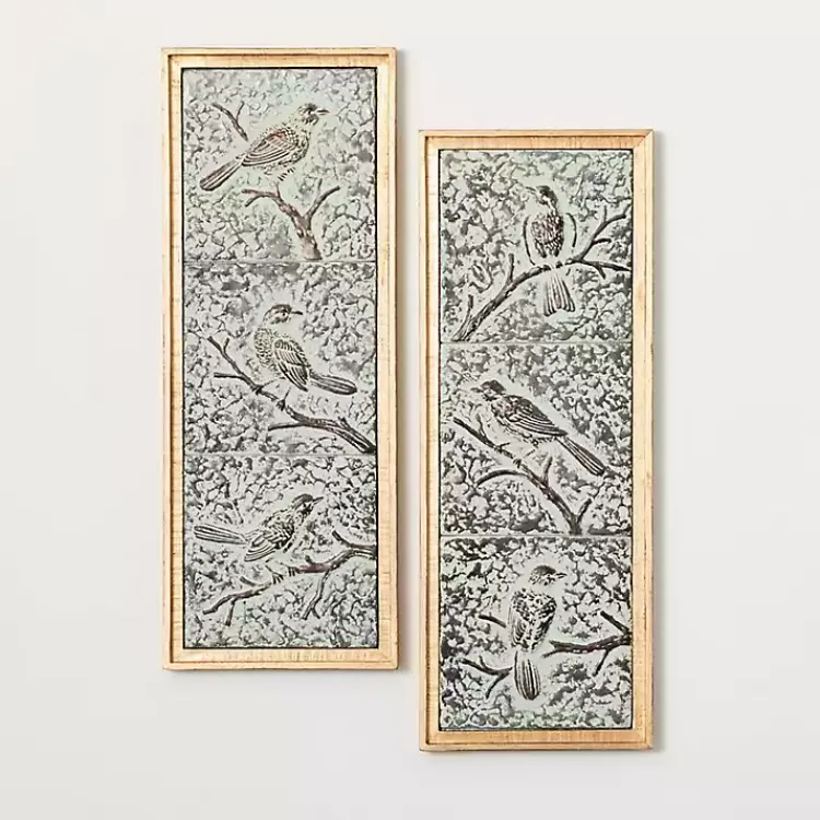 Kirklands Home Wall Plaques|Raised Bird Metal Wall Plaques, Set of 2