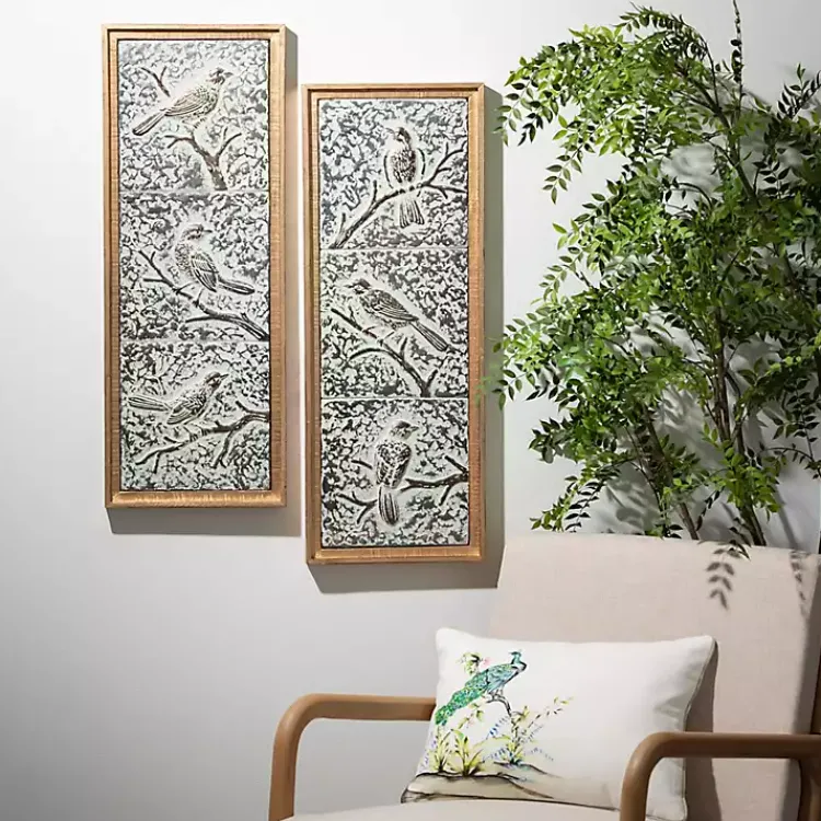 Kirklands Home Wall Plaques|Raised Bird Metal Wall Plaques, Set of 2