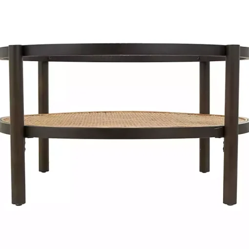 Kirklands Home Coffee Tables|Rattan and Glass 2-Tier Coffee Table