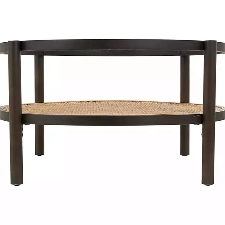 Kirklands Home Coffee Tables|Rattan and Glass 2-Tier Coffee Table