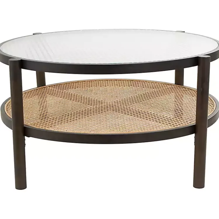 Kirklands Home Coffee Tables|Rattan and Glass 2-Tier Coffee Table