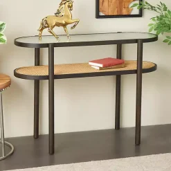 Kirklands Home Console Tables|Rattan and Glass 2-Tier Console Table