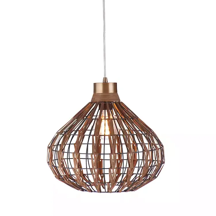 Kirklands Home Chandeliers & Pendant Lighting|Rattan Pepper Moon Pendant Light Brown