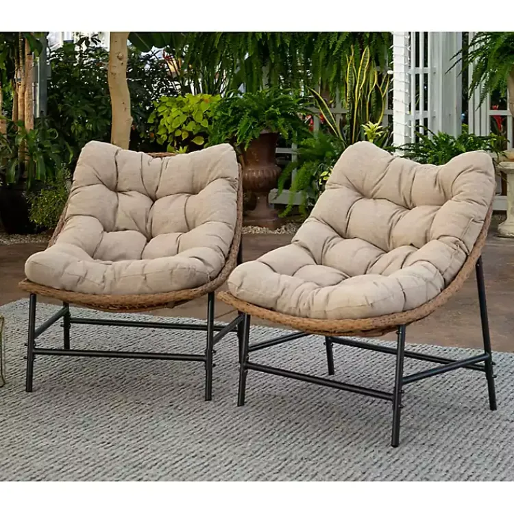 Kirklands Home Outdoor Seating|Rattan Scoop Chairs with Cushions, Set of 2