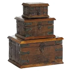 Clearance Reclaimed Wood Antique Box Set, Set of 3 Baskets & Boxes