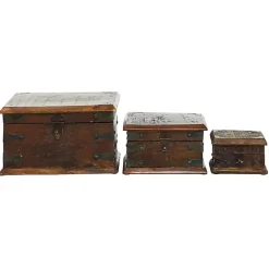 Clearance Reclaimed Wood Antique Box Set, Set of 3 Baskets & Boxes