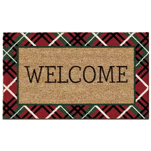 Best Red & Green Plaid Welcome Doormat Outdoor Christmas Decorations