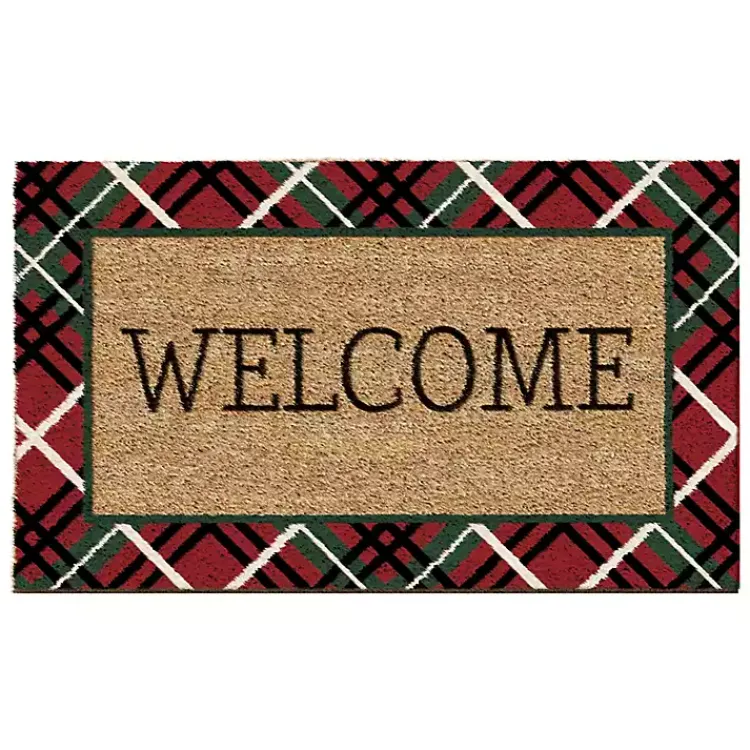 Best Red & Green Plaid Welcome Doormat Outdoor Christmas Decorations