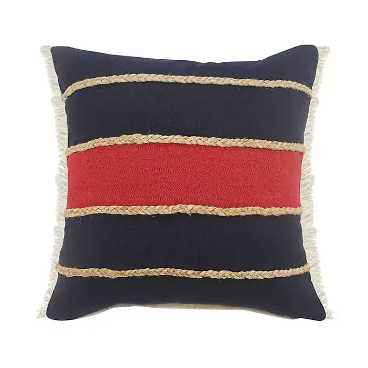 Red & Navy Nautical Rope Throw Pillow. 20x20 Pillows