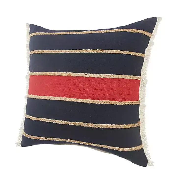 Red & Navy Nautical Rope Throw Pillow. 20x20 Pillows