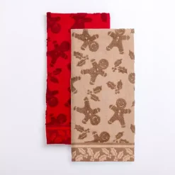Kirklands Home Kitchen Accessories|Red & Taupe Gingerbread Kitchen Towels, Set of 2